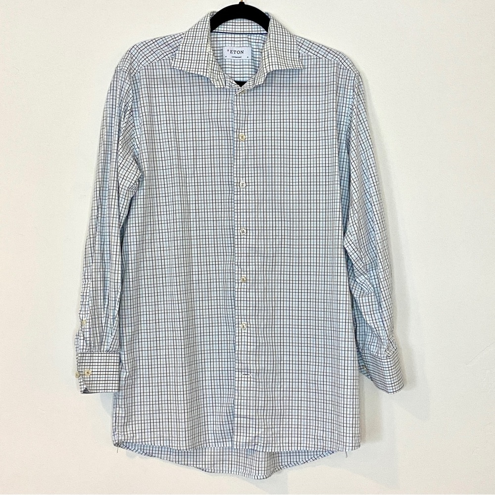 ETON Men's Contemporary White/Blue Button-Up Dress Shirt Size 41-16